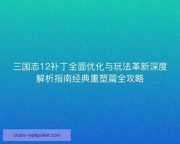 三国志12补丁全面优化与玩法革新深度解析指南经典重塑篇全攻略